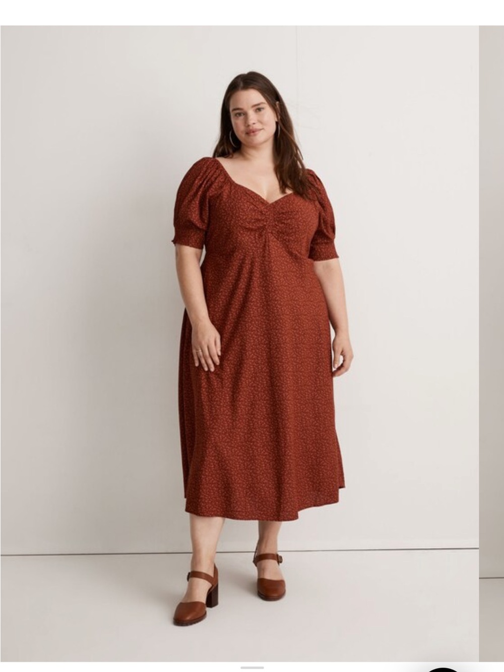 Madewell Sweetheart Puff-Sleeve Midi Dress in Carmine Floral (red) Size 22